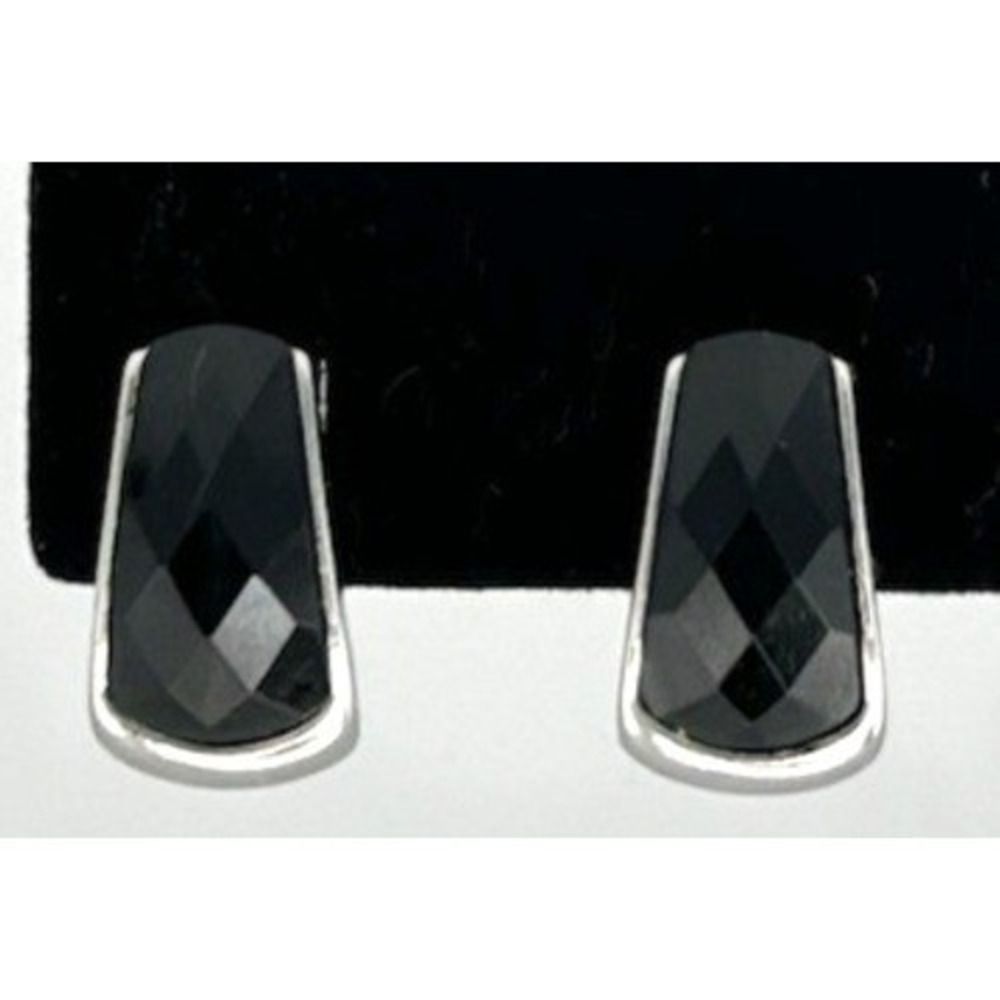 Vtg HMN Clip On Earrings Beaded Dome Retro Button Two Tone Black Silver Tone 90s